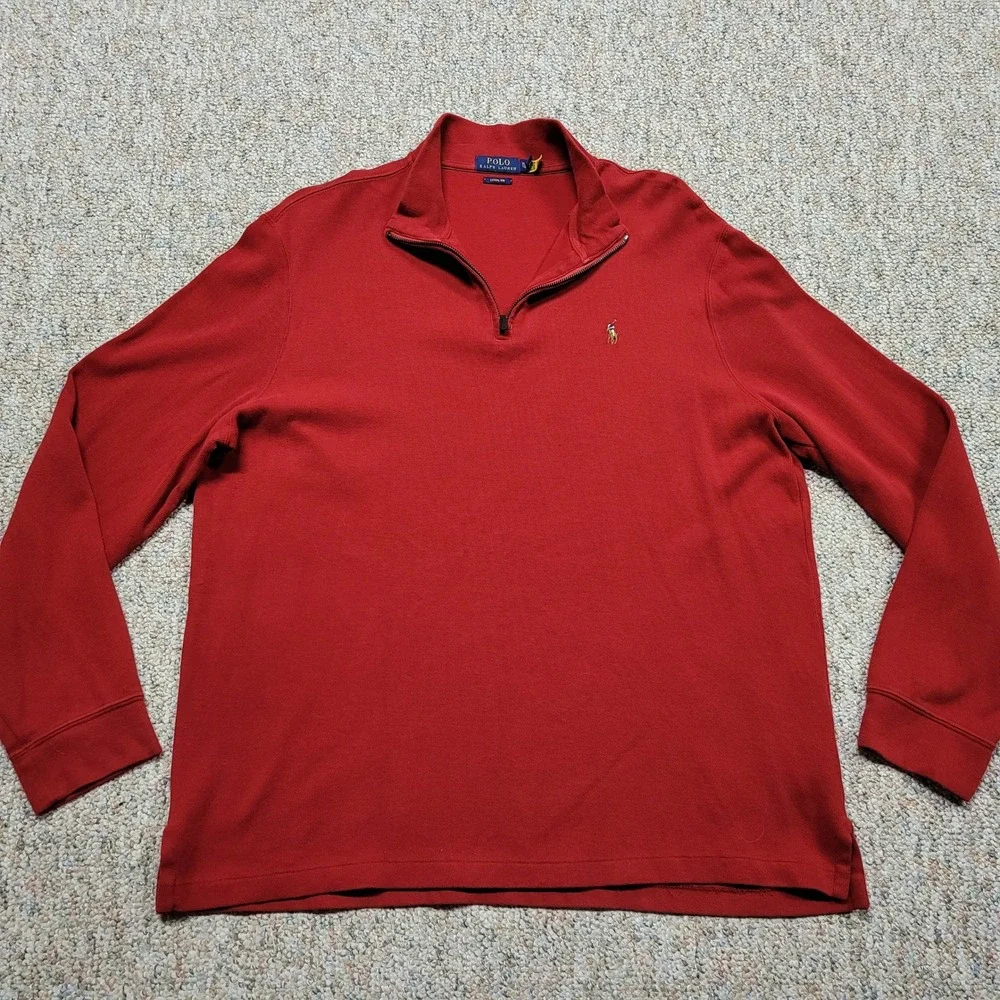 Polo Ralph Lauren Sweater Mens XL Red Estate Rib Pullover Classic Quarter Zip